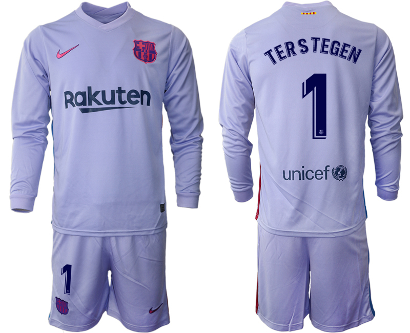 Men 2021-2022 Club Barcelona Second away purple Long Sleeve #1 Soccer Jersey->customized soccer jersey->Custom Jersey